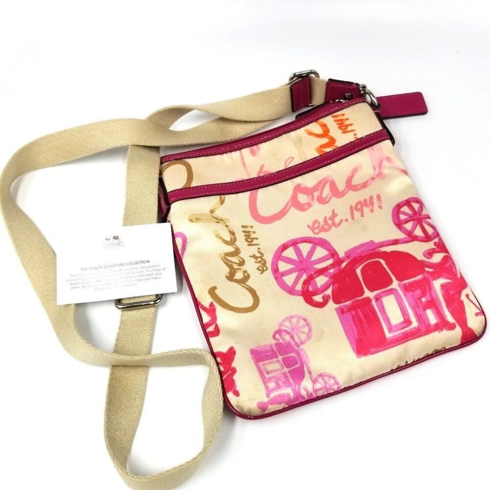 Coach Horse Carriage Logo Crossbody Messenger Swing Pack Purse Pink Bag - Picture 6 of 6